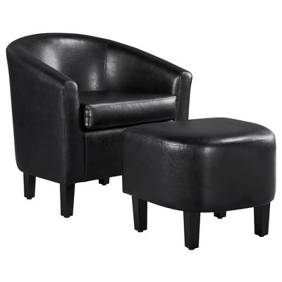 Yaheetech Faux Leather Accent Arm Chair Barrel Chair with Ottoman for Living Room