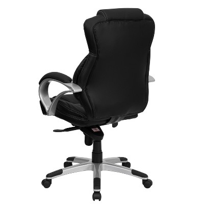 High Back Black Leather Executive Swivel Office Chair with Silver Base