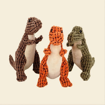 Cesicia 1 Random Color Dog Chew Toy, Stuffed Dinosaur Dog Sounding Toy, Dog Training Toy, Orange/Green/Brown
