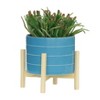 Gulches 8" Diamond Grooved Ceramic Planter with Drainage Hole and Stand - 8x8x7 Size, Fit for Any Hall, Bedroom, Florist etc. - 3 of 4