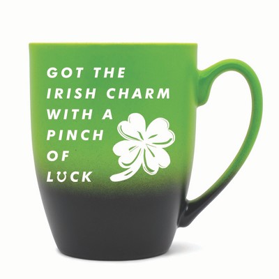 Elanze Designs Irish Charm With Pinch Of Luck Two Toned Ombre Matte 10 ounce New Bone China Coffee Tea Cup Mug, Green and Black