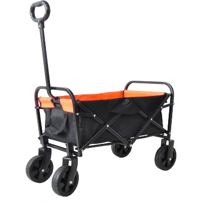 Heavy-Duty Folding Utility Wagon Cart Outdoor Camping Beach Cart with Steel Frame,Brake, Rubber Wheels 150 Capacity for Grocery,Camping, Black+Yellow
