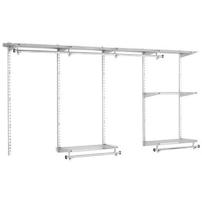 Rubbermaid Configurations Classic Custom 4 Foot to 8 Foot Wide Walk In or Reach In Closet Shelving and Hanging Storage Solution Kit