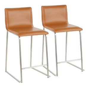 26" Faux Leather Contemporary Counter Stool with Metal Base and Footrest for Kitchen or Dining (Set of 2) - 1 of 4