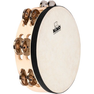 Nino Double Row Headed Wood Tambourine, Natural 8 in.