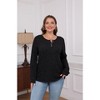 Women's Casual V-Neck Button-Front Ribbed Loose Long Sleeve Pullover Top, Comfortable Knit T-Shirt for Daily Wear - 4 of 4