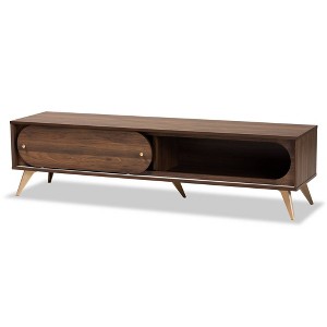 Dena Wood and Gold TV Stand for TVs up to 60" Walnut - Baxton Studio: Entertainment Center with Storage Doors - 1 of 4