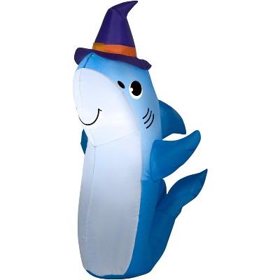 Gemmy Airblown Inflatable Shark w/Witch Hat, 3.5 ft Tall, Multicolored