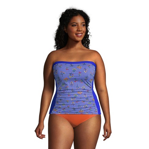 Lands' End Women's Plus Size Chlorine Resistant Bandeau Tankini Swimsuit  Top With Removable Adjustable Straps - 22w - Electric Blue Botanical Check  : Target