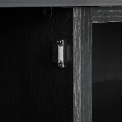 Black Corner TV Stand with Fireplace and Cabinets