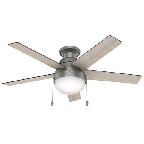 46 Anslee Low Profile Matte Silver Ceiling Fan With Light Hunter Fan