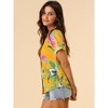 Allegra K Women's Hawaiian Floral Leaves Printed Short Sleeve Button Down Vintage Shirt - 4 of 4