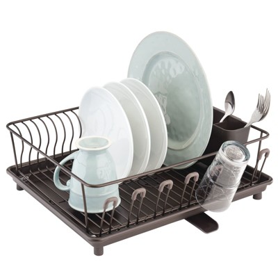 Mdesign Dish Drainer Drying Rack, Cutlery Caddy & Drainboard : Target