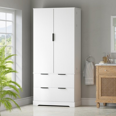 72" Freestanding Fluted Pantry Cabinet with 2 Large Drawers & Adjustable Door Spice Racks for Kitchen or Entryway Storage-Cuddlewood