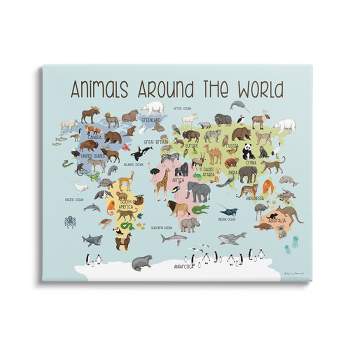 Stupell Industries Animals Around The World Map Canvas Wall Art