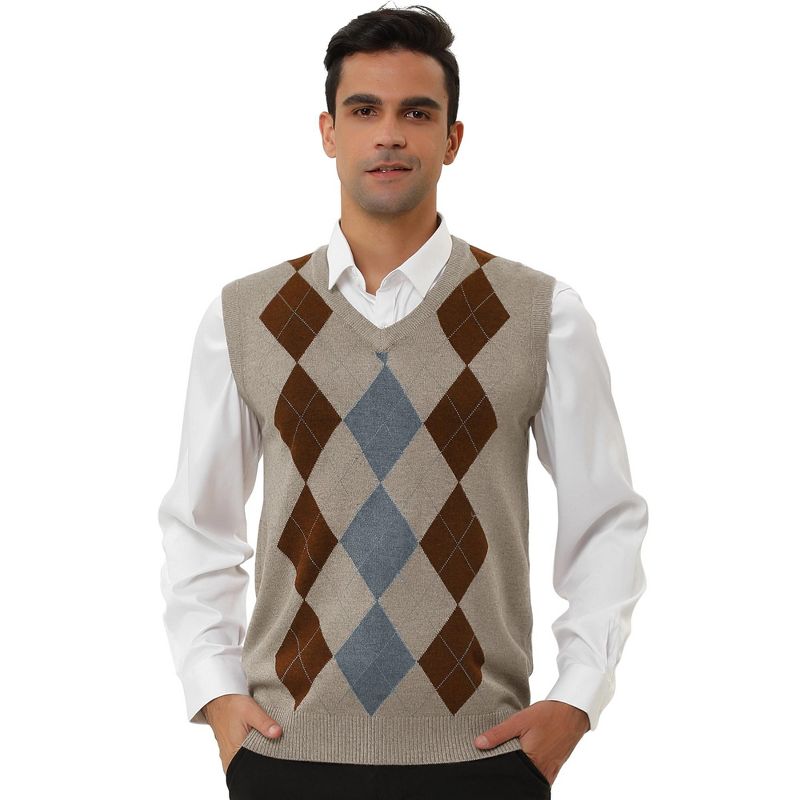 Lars Amadeus Men's Casual Argyle V Neck Sleeveless Knit Pullover Sweater Vest, 2 of 7