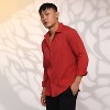 Campus Sutra Men Men's Cadmium Red Self-Design Striped Shirt - 3 of 4