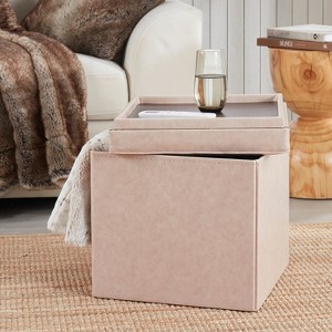 Ornavo Home Collapsible Tufted Faux Leather Square Coffee Table Storage Ottoman - 1 of 4