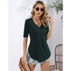 Women Lace Trim V Neck Tshirt Half Sleeve Blouse Basic Tees Summer Tunic Solid Casual Tops - 2 of 4