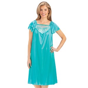 Collections Etc Double Sleeve Lace Trim Tricot Silky Nightgown - 1 of 4