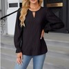 Coolmee Women's Dressy Hollow Jacquard Blouses Business Casual Long Sleeve Tops Elegant Ladies Keyhole Office Shirts - 3 of 4