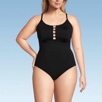 Lands' End Women's Chlorine Resistant Lace Up One Piece Swimsuit