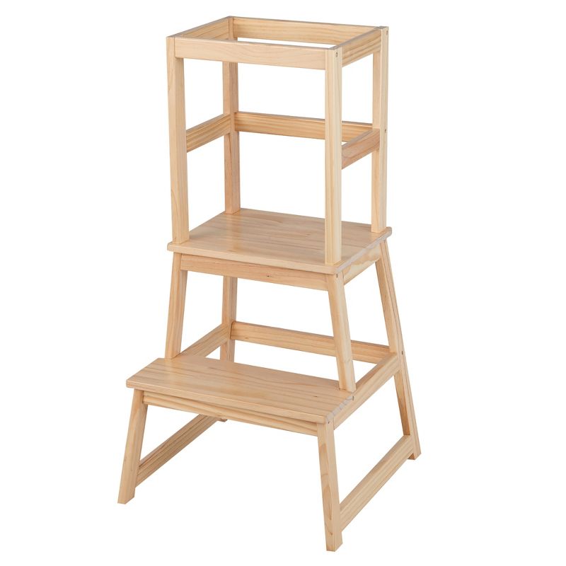 Costway Kids Kitchen Step Stool Kids Standing Tower with Safety Rails White\Nature, 1 of 11