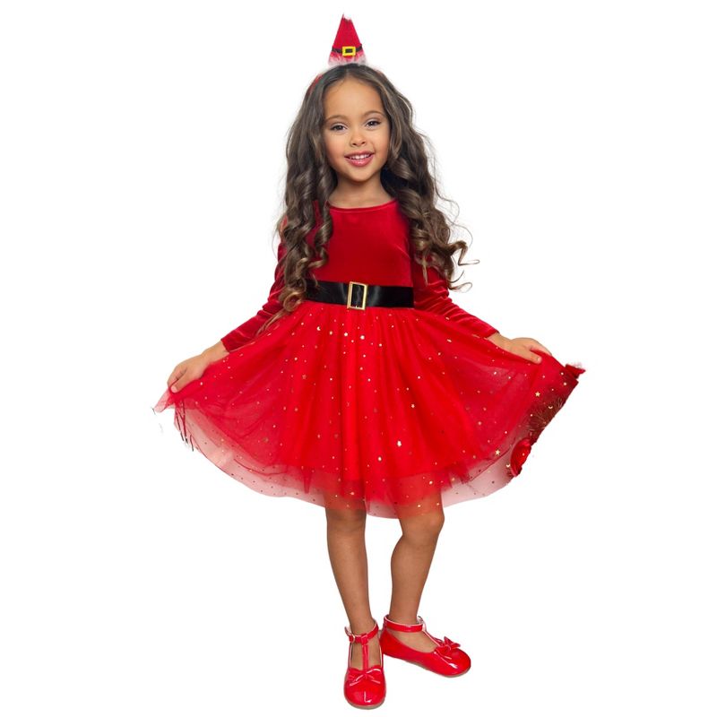 Girls Santa's Little Sweetheart Velvet Christmas Dress - Mia Belle Girls, 1 of 8