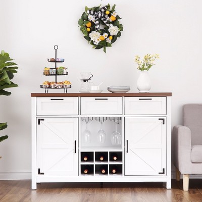 Garvee 54" Farmhouse Buffet Cabinet---Sideboard with 3 Drawers, Off White