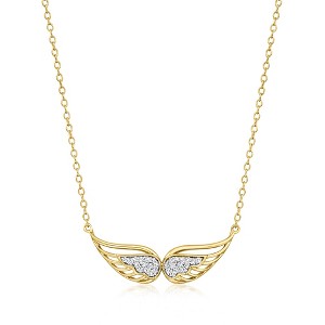 Ross-Simons 0.10 ct. t.w. Diamond Angel Wings Necklace in 18kt Gold Over Sterling Size 16 - 1 of 3