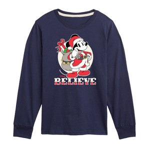 Boys' - Disney - Believe Santa Mickey Christmas Long Sleeve Graphic T-Shirt - 1 of 4