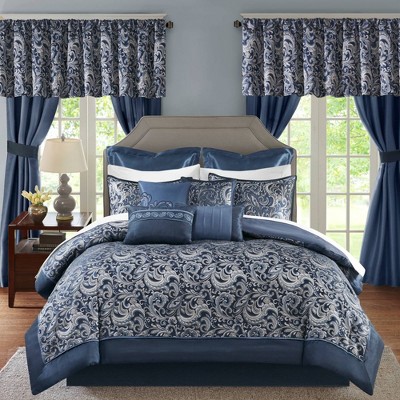 Navy Microfiber California King 24-Piece Bedding Set