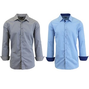 Galaxy By Harvic Men's Long Sleeve Slim-Fit Solid Dress Shirts-2 Pack - 1 of 4