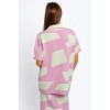 Slickblue Women’s Cardigan, Geometric Knit with Collar, Short Sleeve Button Top, Modern Style, M, Pink Mint - 3 of 3