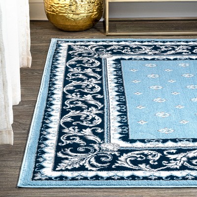 Blue and Navy Synthetic French Border 8' x 10' Area Rug