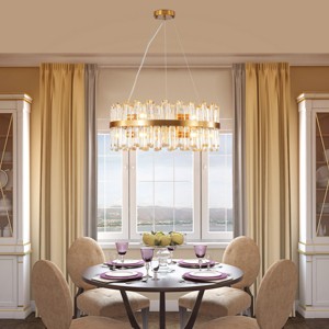 23"Wx23"D Luxury Round Crystal Golden Pendant Light,Modern Ceiling Light,Chandeliers Chandelier,Chandeliers With Crystals-Maison Boucle - 1 of 4