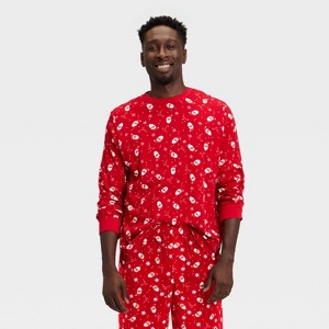 Men's Santa Print Ribbed Long Sleeve Holiday Matching Family Pajama Shirt - Wondershop™ Red - 1 of 4