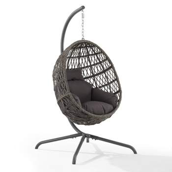 Tess Indoor/Outdoor Wicker Hanging Egg Chair - Gray/Driftwood - Crosley