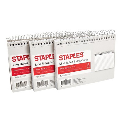 Staples 4" x 6" Line Ruled Spiral Bound Index Cards 50/Pack (51007) TR51007