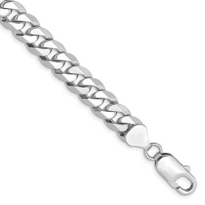 Black Bow Jewelry Men's 8mm 14k White Gold Solid Beveled Curb Chain Bracelet