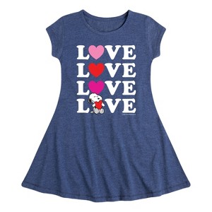 Girls' - Peanuts - Snoopy Love Stacked Fit & Flair Cap Sleeve Dress - 1 of 3