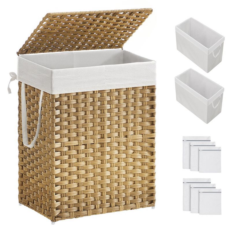 SONGMICS Laundry Hamper with Lid Clothes Hamper with 2 Removable Liner Bags & 6 Mesh Bags, 1 of 8