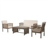 4 Piece Acacia Wood Outdoor Patio Conversation Set,Garden Backyard Lounge Set,Outdoor Coffee Table and Chair Set with Cushion-Coolbibila - 4 of 4