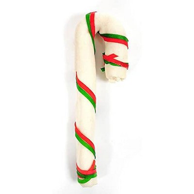 Pet Factory Holiday Rawhide "Candy Cane" with Color Straps Dog Chew - 10" Single Treat