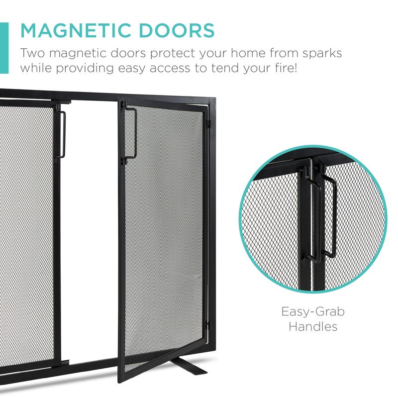 Best Choice Products 38.5x31in 2-Door Fireplace Screen, Handcrafted Wrought Iron Spark Guard w/ Magnetic Doors, 2 of 8
