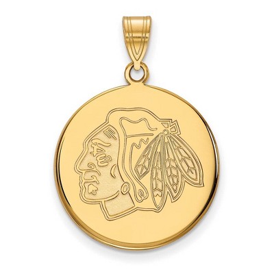 Black Bow Jewelry 10k Yellow Gold Chicago Blackhawks NHL Large Pendant