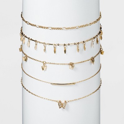 Shiny Gold Butterfly Choker Necklace Set 5pc - Wild Fable&#8482; Gold_0