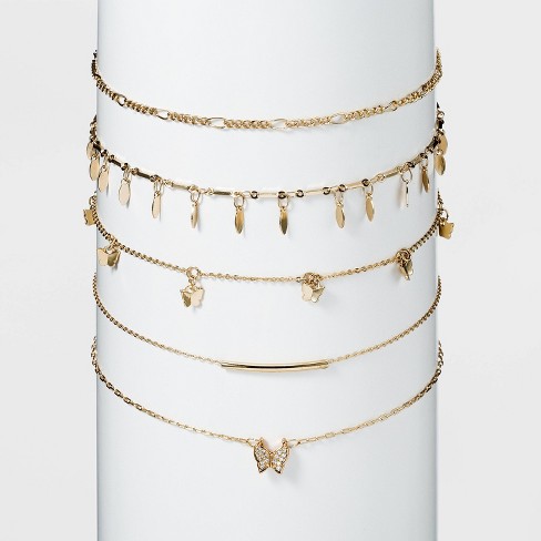 Shiny Gold Butterfly Choker Necklace Set 5pc - Wild Fable™ Gold