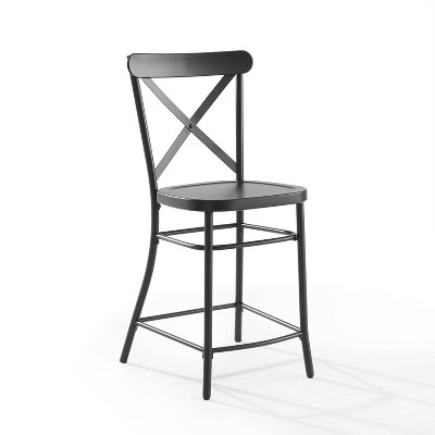 French Industrial Revival Matte Black Steel Counter Stools, Set of 2