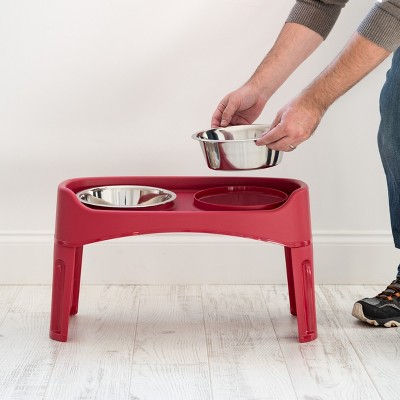 Red Elevated Dog Feeder with Stainless Steel Bowls